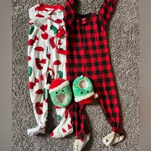 2 Christmas Footie Pajamas and Slippers!